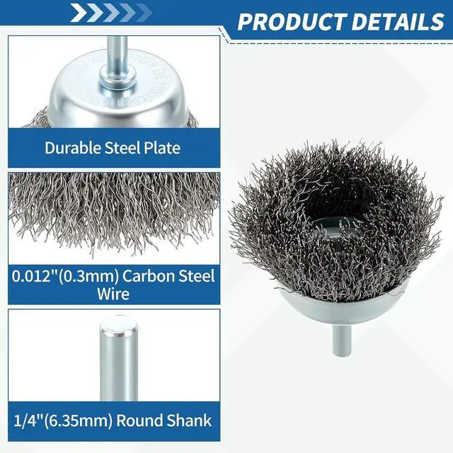 Alt view image 4 of 7 - Wire Brush for Drill Set 82Pack, Crimping Steel Wires 0.012" (Carbon Steel) Wire Wheel Cup Pen Brush Drill with 1/4" Round Shank - for Rust, Cleaning, Deburring on Cast Iron