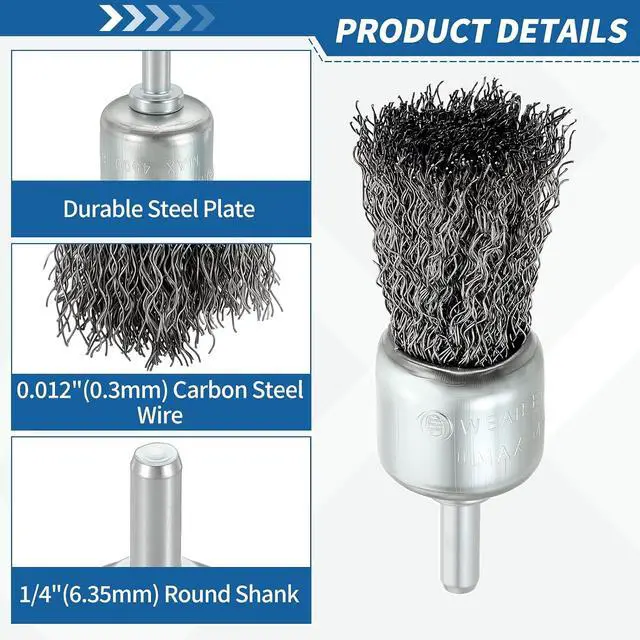 Alt view image 5 of 7 - Wire Brush for Drill Set 82Pack, Crimping Steel Wires 0.012" (Carbon Steel) Wire Wheel Cup Pen Brush Drill with 1/4" Round Shank - for Rust, Cleaning, Deburring on Cast Iron