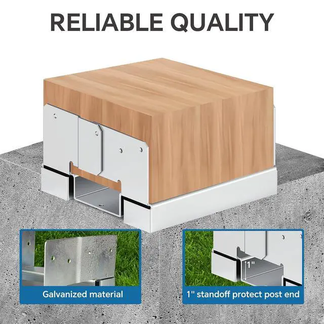 Alt view image 5 of 7 - 6x6 Galvanized Post Base for Concrete, 10 Pack Post Deck Base Anchor for 5.5x5.5 Wood, Post Base Holder with 1" Standoff for Deck Gazebo, Pergola, Porch, Includes 10 Fastener & 100 Screws
