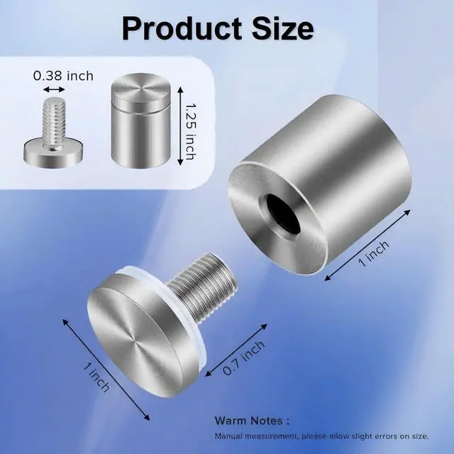 Alt view image 2 of 7 - 48 Pcs 1" X 1" Standoff Screws for Acrylic,Stainless Steel Standoff Screws,Wall Sign Standoff Mounting Hardware Advertising Glass Standoff Nail