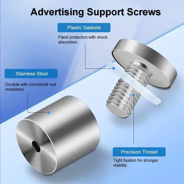 Alt view image 3 of 7 - 48 Pcs 1" X 1" Standoff Screws for Acrylic,Stainless Steel Standoff Screws,Wall Sign Standoff Mounting Hardware Advertising Glass Standoff Nail