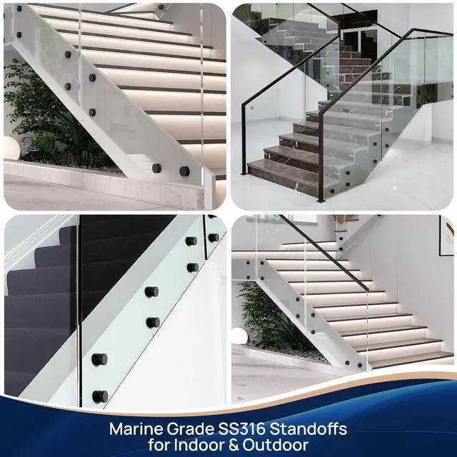 Alt view image 6 of 7 - 10 Pack Marine Grade SS316 Solid Heavy Duty Glass Railing Standoff