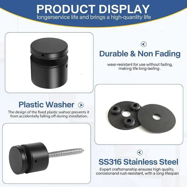 Alt view image 6 of 7 - Glass Railing Standoff - 12 Pack Marine Grade SS316 Innovative Matte Black Standoffs for Balcony Stair Railing Modern Design Clamp Comes with Mounting Wrench
