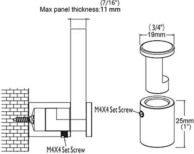 Alt view image 6 of 6 - Side Clamp Standoffs 3/4" x 1" Solid Aluminum, Edge Grip Sign Standoff for Glass, Burglarproof, Hardware for Acrylic, PVC, Glass Panel With 2 Pcs Spacers