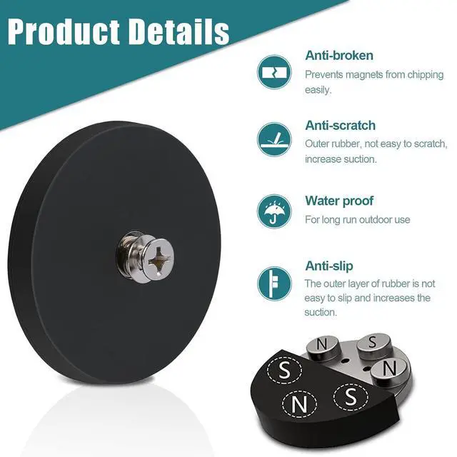 Alt view image 3 of 6 - 4Pack Rubber Coated Mounting Magnets, 120LBS Bolt on Magnets with M4 Threaded Studs and Nuts, Strong Flag Neodymium Magnet Mount Base with Rubber Coating Non-Slip, Anti-Scratch