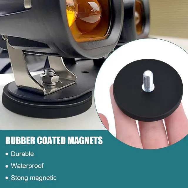 Alt view image 4 of 6 - 4Pack Rubber Coated Mounting Magnets, 120LBS Bolt on Magnets with M4 Threaded Studs and Nuts, Strong Flag Neodymium Magnet Mount Base with Rubber Coating Non-Slip, Anti-Scratch
