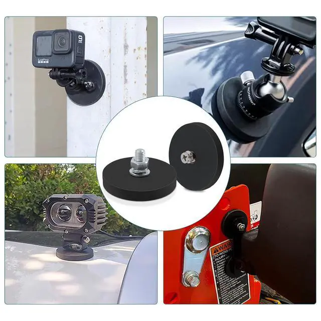 Alt view image 5 of 6 - 4Pack Rubber Coated Mounting Magnets, 120LBS Bolt on Magnets with M4 Threaded Studs and Nuts, Strong Flag Neodymium Magnet Mount Base with Rubber Coating Non-Slip, Anti-Scratch