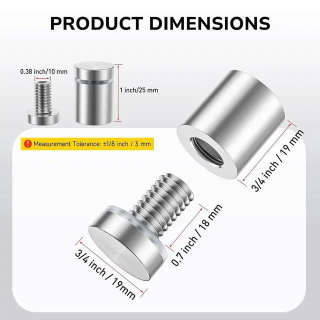 Alt view image 2 of 6 - 50 Pcs 3/4 x 3/4 Inch Stainless Steel Standoff Screws, Standoff Wall Mounts, Stand Off Mounting Hardware Advertising for Acrylic Sign Holder, Silver