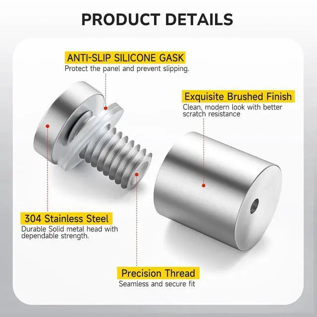 Alt view image 5 of 6 - 50 Pcs 3/4 x 3/4 Inch Stainless Steel Standoff Screws, Standoff Wall Mounts, Stand Off Mounting Hardware Advertising for Acrylic Sign Holder, Silver
