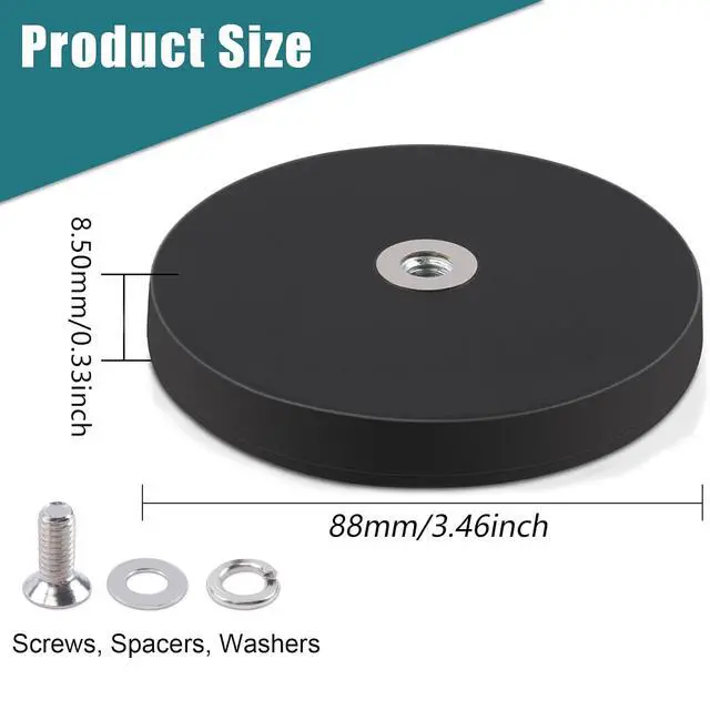 Alt view image 2 of 6 - 4Pack Rubber Coated Mounting Magnets, 120LBS Bolt on Magnets with M4 Threaded Studs and Nuts, Strong Flag Neodymium Magnet Mount Base with Rubber Coating Non-Slip, Anti-Scratch