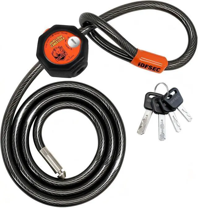 Main image of Heavy Duty Adjustable Cable Lock - 5' x 1/2" Security Cable with Dual Cinch, 4 Keys, All-Weather Protection for Bikes, Scooters, ATVs, Generators, Ladders, Tools & Outdoor Equipment