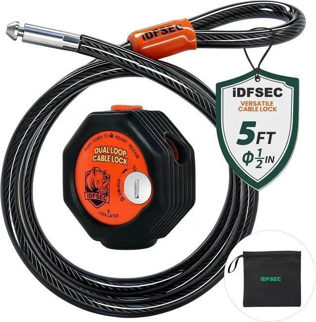 Alt view image 2 of 7 - Heavy Duty Adjustable Cable Lock - 5' x 1/2" Security Cable with Dual Cinch, 4 Keys, All-Weather Protection for Bikes, Scooters, ATVs, Generators, Ladders, Tools & Outdoor Equipment