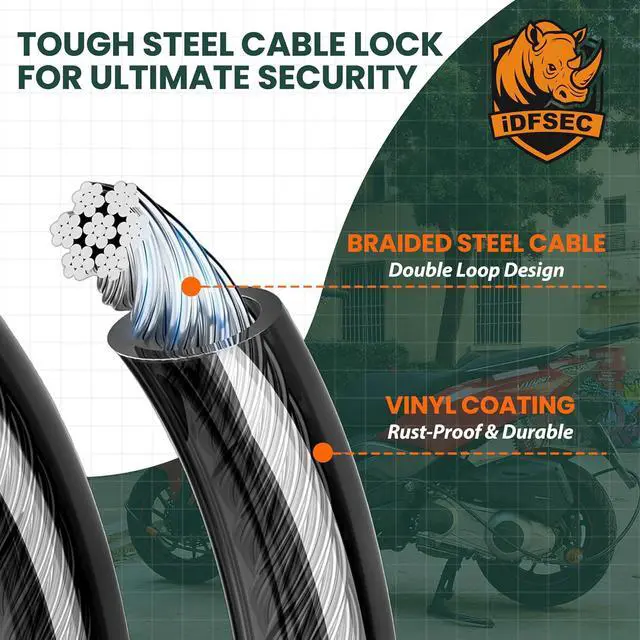 Alt view image 5 of 7 - Heavy Duty Adjustable Cable Lock - 5' x 1/2" Security Cable with Dual Cinch, 4 Keys, All-Weather Protection for Bikes, Scooters, ATVs, Generators, Ladders, Tools & Outdoor Equipment
