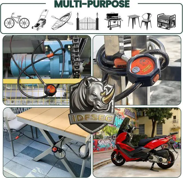 Alt view image 6 of 7 - Heavy Duty Adjustable Cable Lock - 5' x 1/2" Security Cable with Dual Cinch, 4 Keys, All-Weather Protection for Bikes, Scooters, ATVs, Generators, Ladders, Tools & Outdoor Equipment