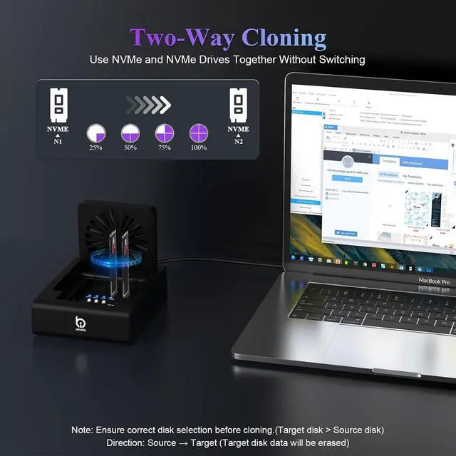 Alt view image 4 of 7 - M.2 NVMe & SATA Hard Drive Docking Station, USB C 10Gbps Hard Drive cloner for M.2 PCIe NVMe + SATA 2.5/3.5 HDD Converter, Offline Cloning, Tool-Free, Cooling Fan