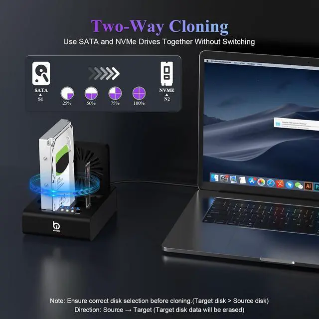 Alt view image 5 of 7 - M.2 NVMe & SATA Hard Drive Docking Station, USB C 10Gbps Hard Drive cloner for M.2 PCIe NVMe + SATA 2.5/3.5 HDD Converter, Offline Cloning, Tool-Free, Cooling Fan