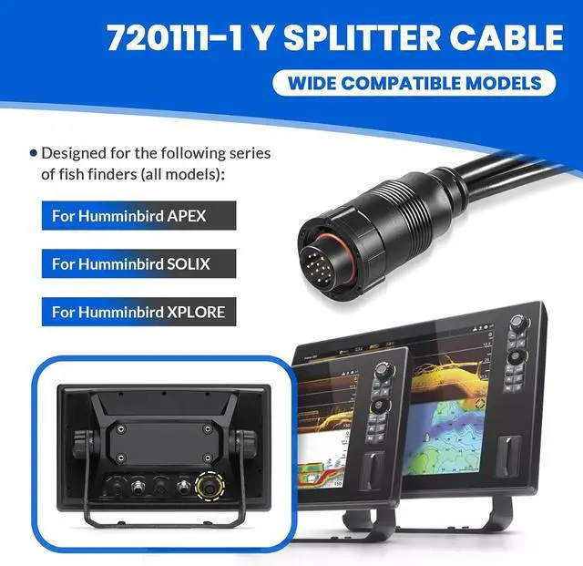 Alt view image 3 of 7 - 14 M ID SIDB Y Splitter Cable 720111-1 for Humminbird SOLIX/APEX/XPLORE Fish Finders, Connects Side Imaging & 2D Transducers, Supports Airmar Transducer ID, 30-Inch Marine-Grade Y Splitter Cable
