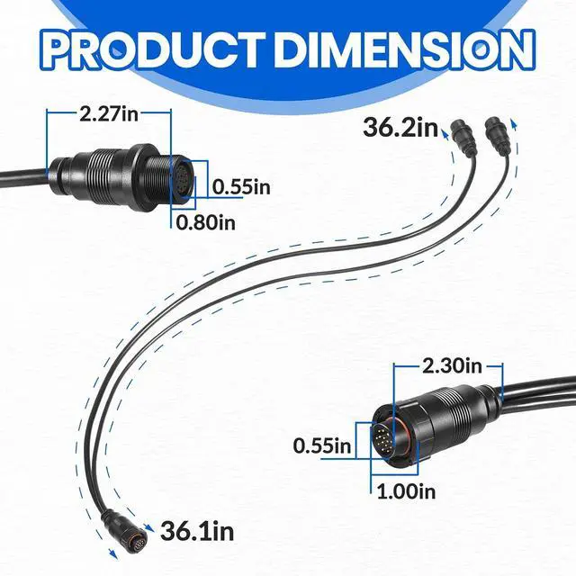 Alt view image 7 of 7 - 14 M ID SIDB Y Splitter Cable 720111-1 for Humminbird SOLIX/APEX/XPLORE Fish Finders, Connects Side Imaging & 2D Transducers, Supports Airmar Transducer ID, 30-Inch Marine-Grade Y Splitter Cable