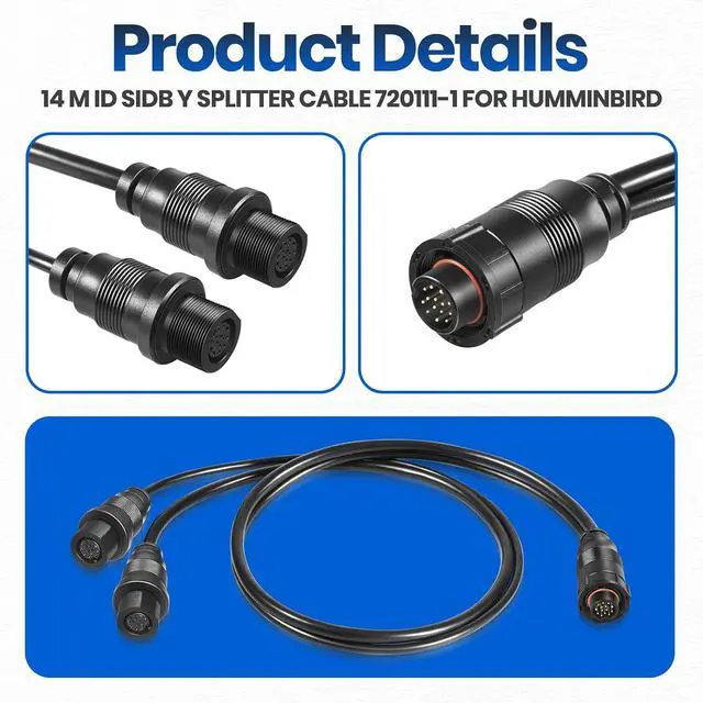 Alt view image 6 of 7 - 14 M ID SIDB Y Splitter Cable 720111-1 for Humminbird SOLIX/APEX/XPLORE Fish Finders, Connects Side Imaging & 2D Transducers, Supports Airmar Transducer ID, 30-Inch Marine-Grade Y Splitter Cable