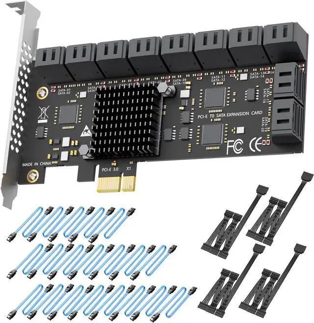 Main image of SA3120-C 20-Port PCIe X1 SATA Expansion Card with SATA and Power Cables, Compatible with Windows,Linux,Mac OS,NAS