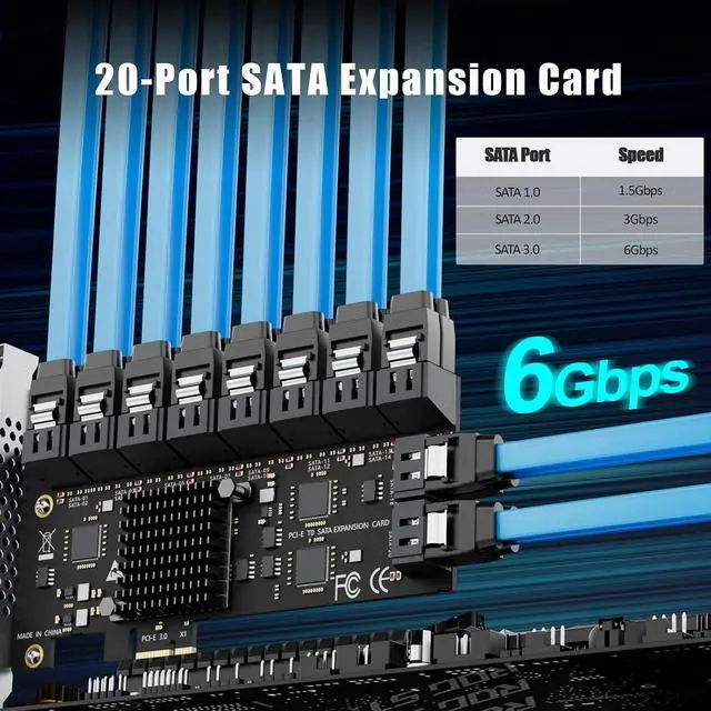 Alt view image 2 of 7 - SA3120-C 20-Port PCIe X1 SATA Expansion Card with SATA and Power Cables, Compatible with Windows,Linux,Mac OS,NAS