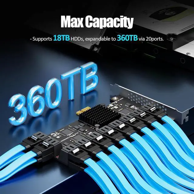Alt view image 4 of 7 - SA3120-C 20-Port PCIe X1 SATA Expansion Card with SATA and Power Cables, Compatible with Windows,Linux,Mac OS,NAS