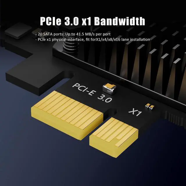 Alt view image 5 of 7 - SA3120-C 20-Port PCIe X1 SATA Expansion Card with SATA and Power Cables, Compatible with Windows,Linux,Mac OS,NAS