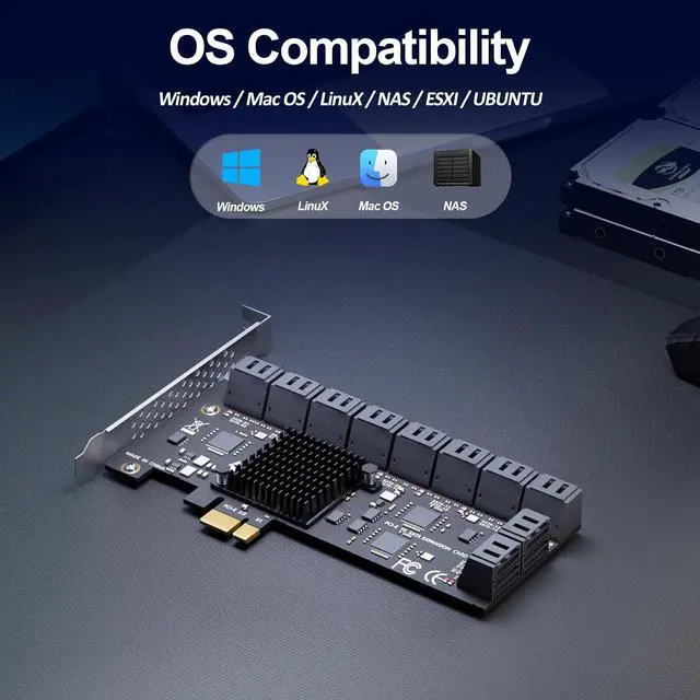 Alt view image 7 of 7 - SA3120-C 20-Port PCIe X1 SATA Expansion Card with SATA and Power Cables, Compatible with Windows,Linux,Mac OS,NAS