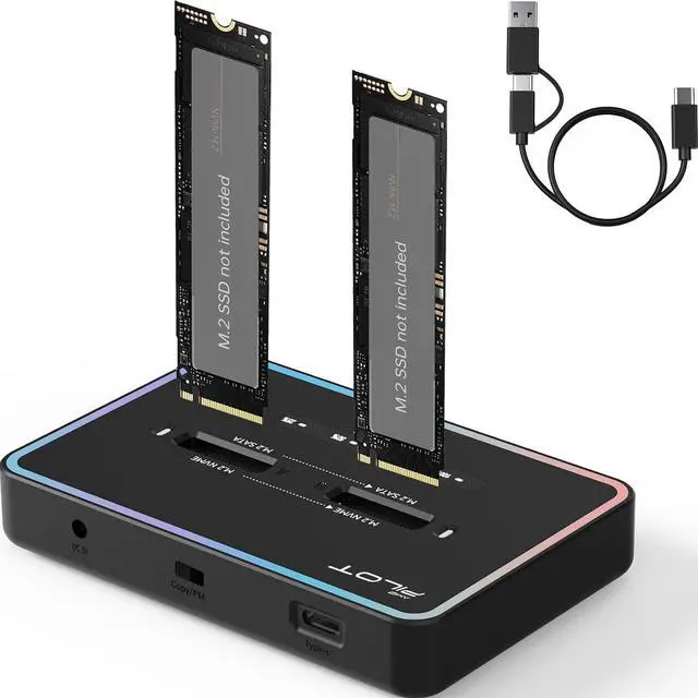 Main image of M.2 Duplicator Cloner Dual-Bay Offline USB C to NVME SATA Docking Station, M.2 Reader 20Gbps for Both (M Key, B+M Key) PCIE NGFF Dock, Size 22110 2280 2260 2242 2230 Enclosure - NN/SS RGB