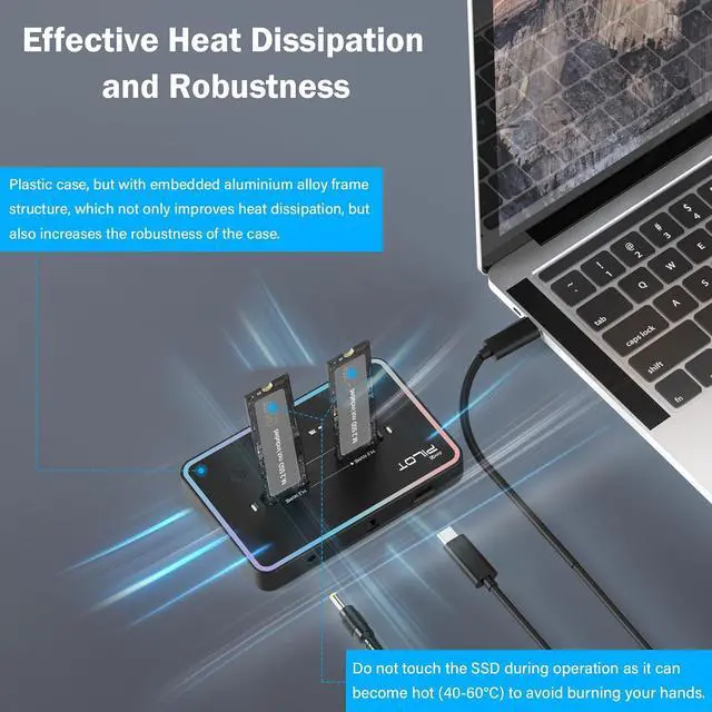 Alt view image 5 of 7 - M.2 Duplicator Cloner Dual-Bay Offline USB C to NVME SATA Docking Station, M.2 Reader 20Gbps for Both (M Key, B+M Key) PCIE NGFF Dock, Size 22110 2280 2260 2242 2230 Enclosure - NN/SS RGB
