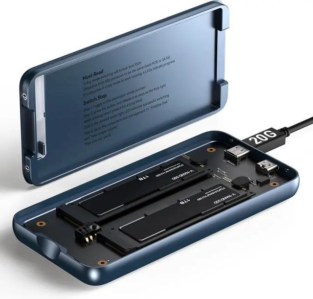 Main image of Dual Bay Raid SSD Enclosure: 2280 M2 Hard Drive Enclosure with Clone Mode & Raid 0/1 & JBOD Mode, 20Gbps Compatible to PCIe NVMe Harddrive Cloning HDD, Offline Duplicator