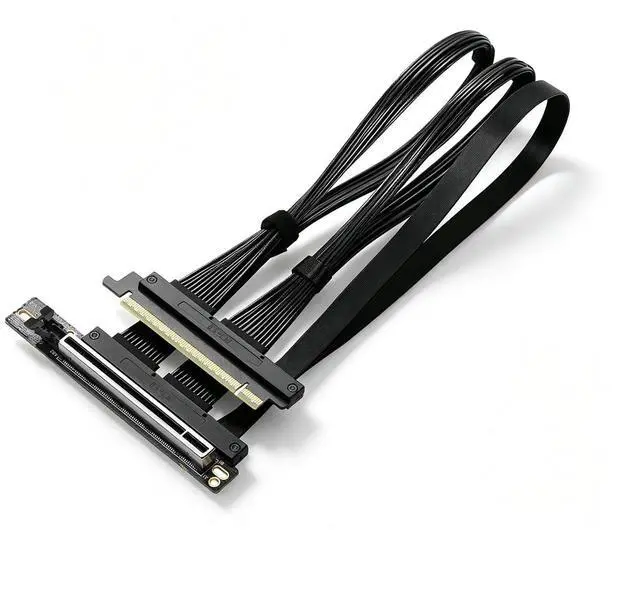 Main image of PCIe 5.0 X16 Riser Cable Right Angle Left Angle Straight Flexible Bundle Cable for AI Server 50-60 CM Length Black and White (Black, Left Angle 50m)