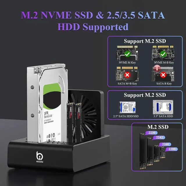 Alt view image 6 of 7 - M.2 NVMe & SATA Hard Drive Docking Station, USB C 10Gbps Hard Drive cloner for M.2 PCIe NVMe + SATA 2.5/3.5 HDD Converter, Offline Cloning, Tool-Free, Cooling Fan