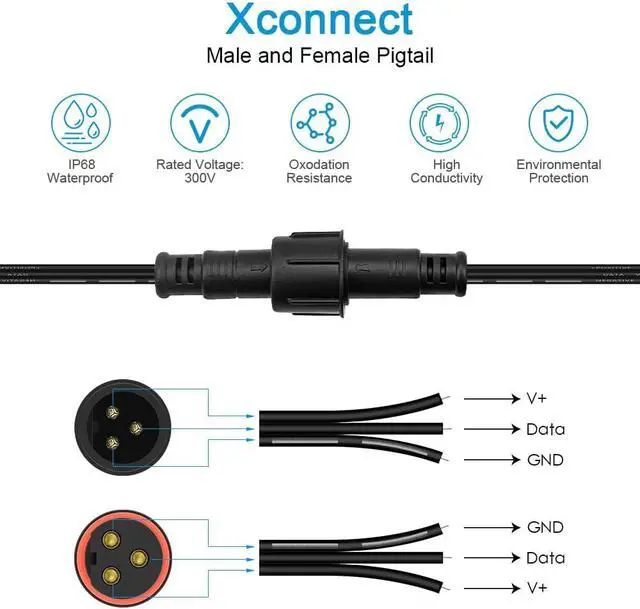 Alt view image 2 of 7 - 3 Pin Xconnect Pigtail Waterproof Electrical Connectors 18AWG 6in/15cm Compatible with ASIN B0923SDR5T B0CM95W84B B0CW9NQ12K B0CM976SKW for WS2811 Outdoor Halloween Christmas Lights(10-Pair)