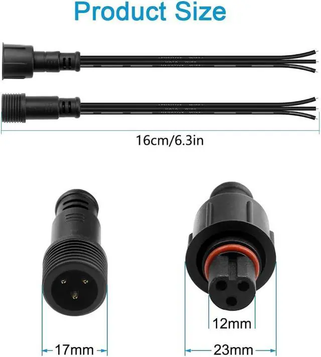 Alt view image 5 of 7 - 3 Pin Xconnect Pigtail Waterproof Electrical Connectors 18AWG 6in/15cm Compatible with ASIN B0923SDR5T B0CM95W84B B0CW9NQ12K B0CM976SKW for WS2811 Outdoor Halloween Christmas Lights(10-Pair)