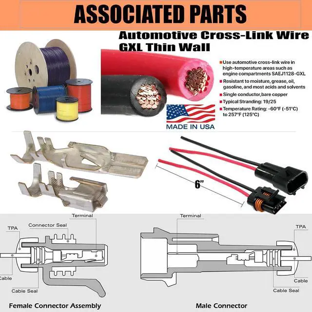 Alt view image 5 of 5 - 3-Pack (Male to Female Pigtail 12 GA) Metri-Pack 630 Series, 2-Pin 43 Amp, Connector Harness Multi-Purpose