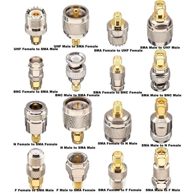 Alt view image 2 of 7 - 16 Type Set RF Coaxial FPV Connector Kit SMA to BNC UHF F N Type Connectors Kit & SMA Connectors Kit 30 Type SMA RP-SMA Male Female Adapter T-Type 90° 45° Straight SMA Adapter Goldplated Brass