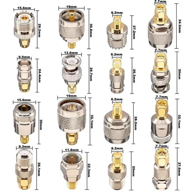 Alt view image 3 of 7 - 16 Type Set RF Coaxial FPV Connector Kit SMA to BNC UHF F N Type Connectors Kit & SMA Connectors Kit 30 Type SMA RP-SMA Male Female Adapter T-Type 90° 45° Straight SMA Adapter Goldplated Brass