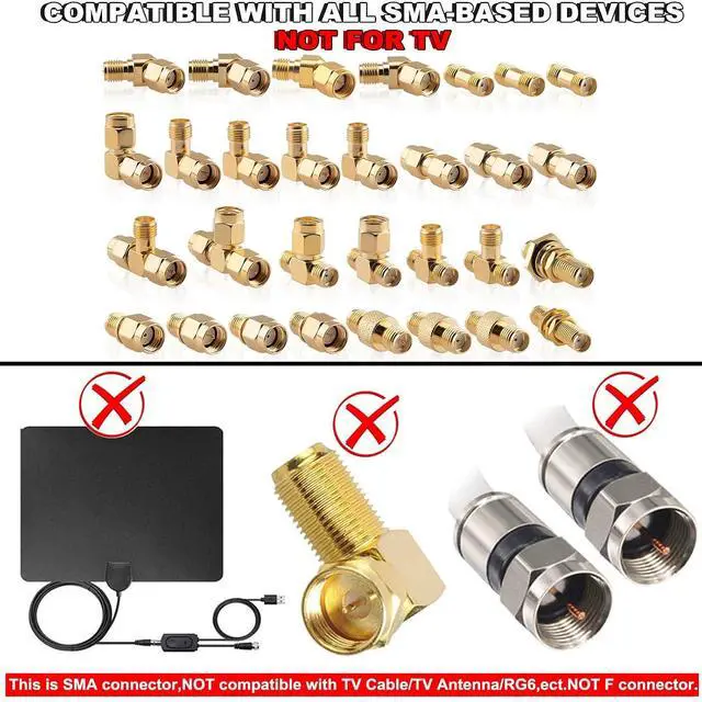Alt view image 4 of 7 - 16 Type Set RF Coaxial FPV Connector Kit SMA to BNC UHF F N Type Connectors Kit & SMA Connectors Kit 30 Type SMA RP-SMA Male Female Adapter T-Type 90° 45° Straight SMA Adapter Goldplated Brass