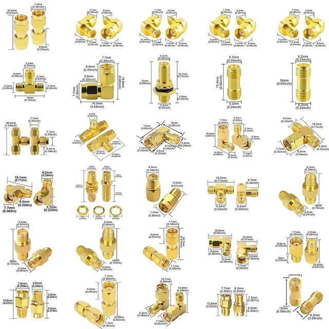 Alt view image 6 of 7 - 16 Type Set RF Coaxial FPV Connector Kit SMA to BNC UHF F N Type Connectors Kit & SMA Connectors Kit 30 Type SMA RP-SMA Male Female Adapter T-Type 90° 45° Straight SMA Adapter Goldplated Brass