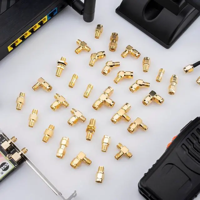 Alt view image 7 of 7 - 16 Type Set RF Coaxial FPV Connector Kit SMA to BNC UHF F N Type Connectors Kit & SMA Connectors Kit 30 Type SMA RP-SMA Male Female Adapter T-Type 90° 45° Straight SMA Adapter Goldplated Brass