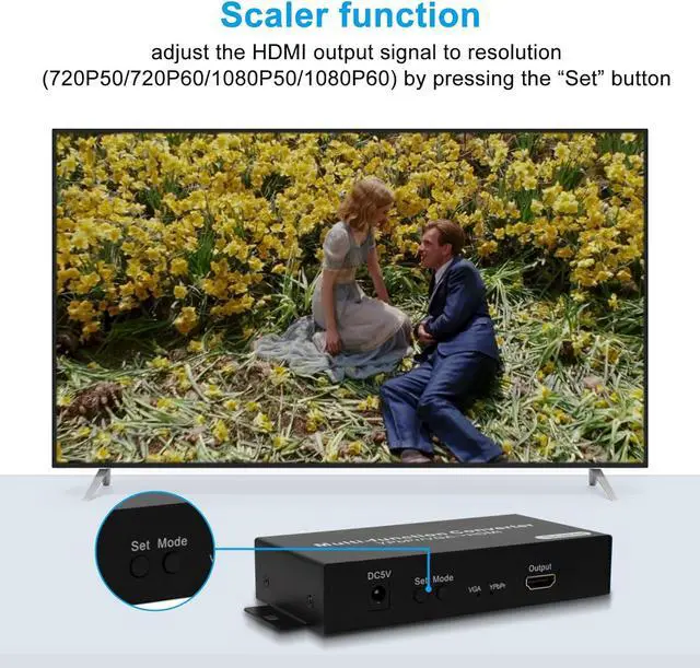Alt view image 5 of 6 - YPbPr RGB/ 5 RCA Component/VGA to HDMI Converter with Audio3.5mm- PC to HDMI,Support 1080p 60/50Hz,720p 60/50Hz Scaler Converter for PC Laptop Display Computer Projector