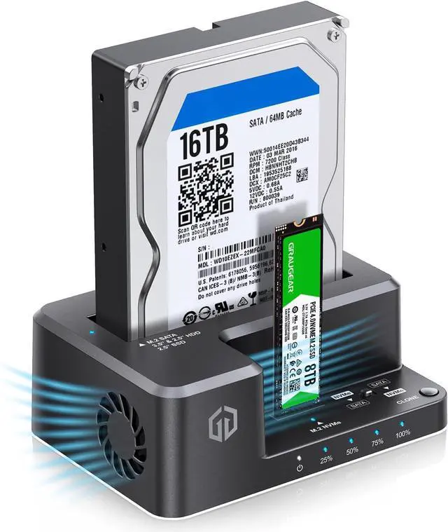 Main image of M.2 NVMe & SATA HDD Hard Drive Docking Station, USB-C 10Gbps NVMe Reader, SATA to NVMe M.2 Cloner, 3.5/2.5 inch SATA SSD Enclosure Clone Station, Dual Bay Offline Clone