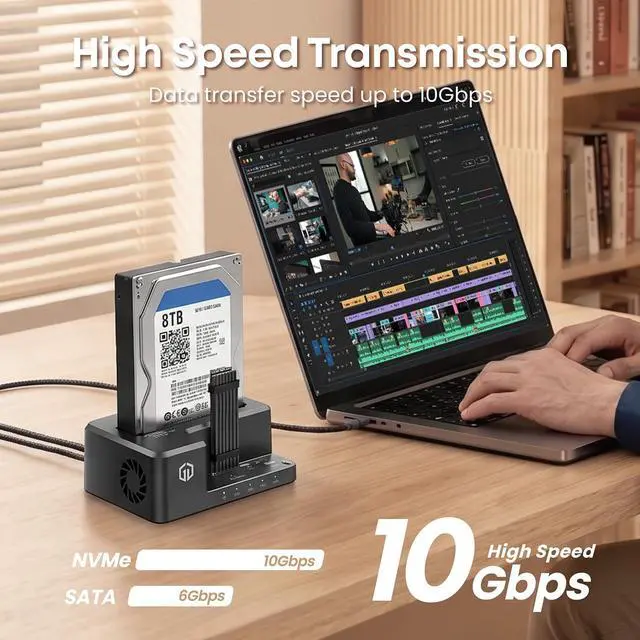 Alt view image 6 of 7 - M.2 NVMe & SATA HDD Hard Drive Docking Station, USB-C 10Gbps NVMe Reader, SATA to NVMe M.2 Cloner, 3.5/2.5 inch SATA SSD Enclosure Clone Station, Dual Bay Offline Clone