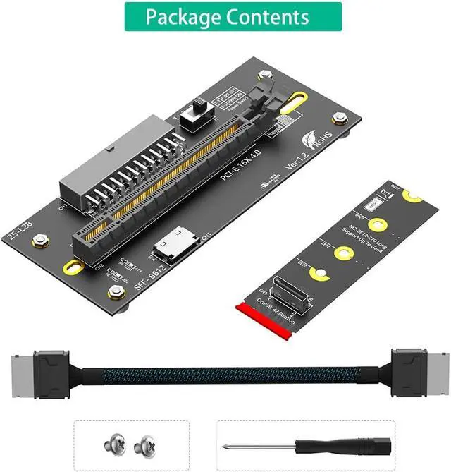 Alt view image 7 of 7 - M.2 M-Key 2242/2260/2280 to PCI-e 4.0 X16 with Oculink SFF-8612/8611 Extension Cable As External Graphics Card, PWR from ATX 24PIN