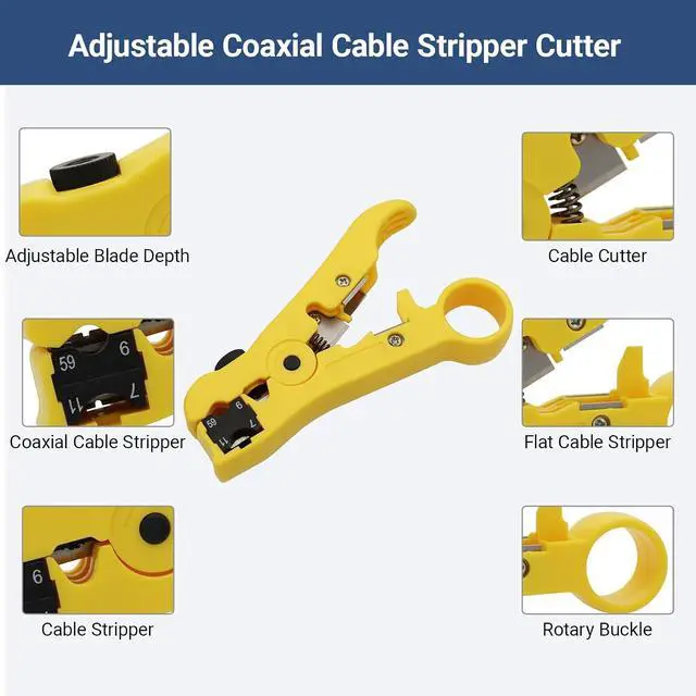 Alt view image 3 of 7 - Professional Coax Cable Crimper Kit RG6/RG59/RG11 Compression Tool with Wire Stripper, 50-Pack F-Type Connectors & Storage Bag Coaxial Cable Tool Set for TV, Satellite, CCTV & Home Network