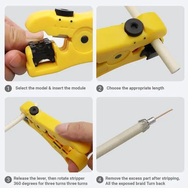 Alt view image 4 of 7 - Professional Coax Cable Crimper Kit RG6/RG59/RG11 Compression Tool with Wire Stripper, 50-Pack F-Type Connectors & Storage Bag Coaxial Cable Tool Set for TV, Satellite, CCTV & Home Network