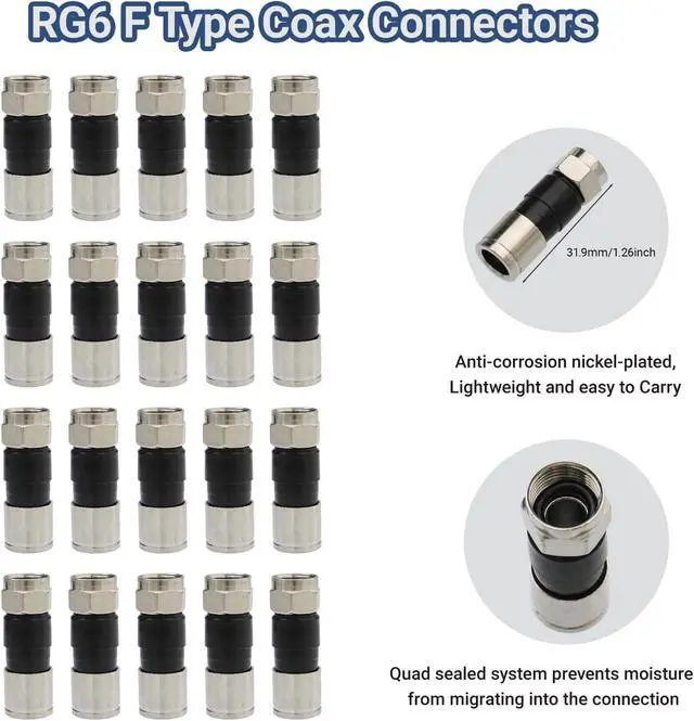 Alt view image 6 of 7 - Professional Coax Cable Crimper Kit RG6/RG59/RG11 Compression Tool with Wire Stripper, 50-Pack F-Type Connectors & Storage Bag Coaxial Cable Tool Set for TV, Satellite, CCTV & Home Network