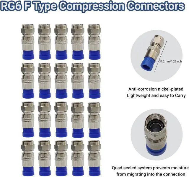 Alt view image 5 of 7 - Professional Coax Cable Crimper Kit RG6/RG59/RG11 Compression Tool with Wire Stripper, 50-Pack F-Type Connectors & Storage Bag Coaxial Cable Tool Set for TV, Satellite, CCTV & Home Network