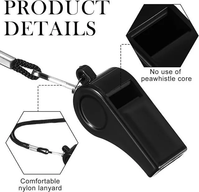 Alt view image 3 of 7 - 200 Pack Plastic Whistles with Lanyard Bulk Black Coach Whistles Referees Whistles Loud Crisp Sound Whistles for School Student Training Emergency Sports Party Fillers